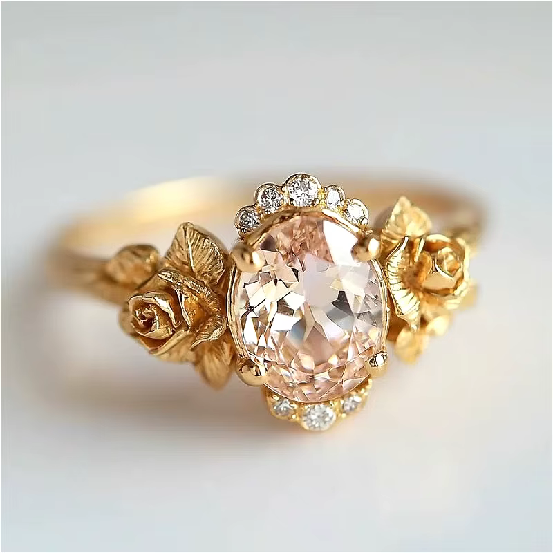 Bague Rose Esthétique Romantique en Zirconia Synthétique Fait Main pour Femme – Bijou Élégant et Délicat pour Banquet et Anniversaire