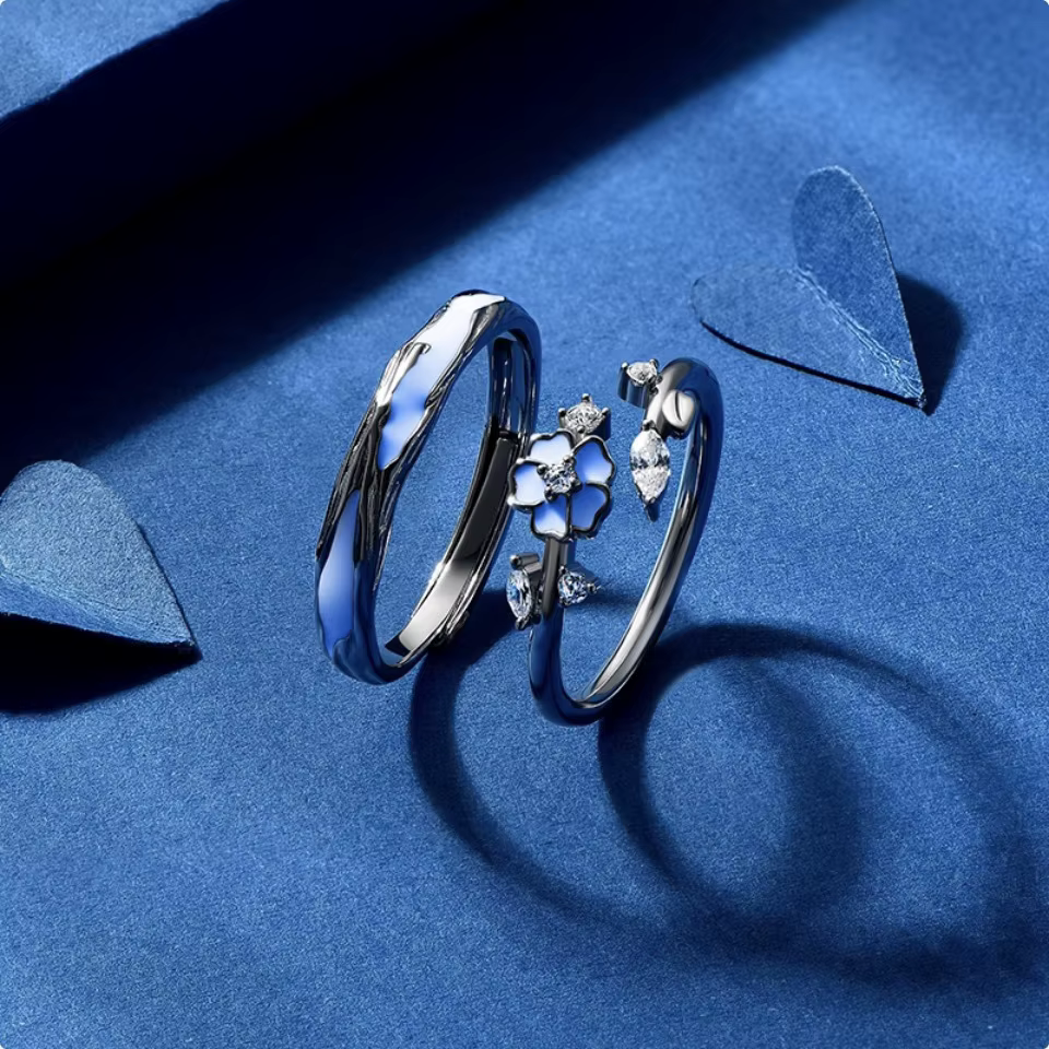 Bague de Couple camélia en argent 925