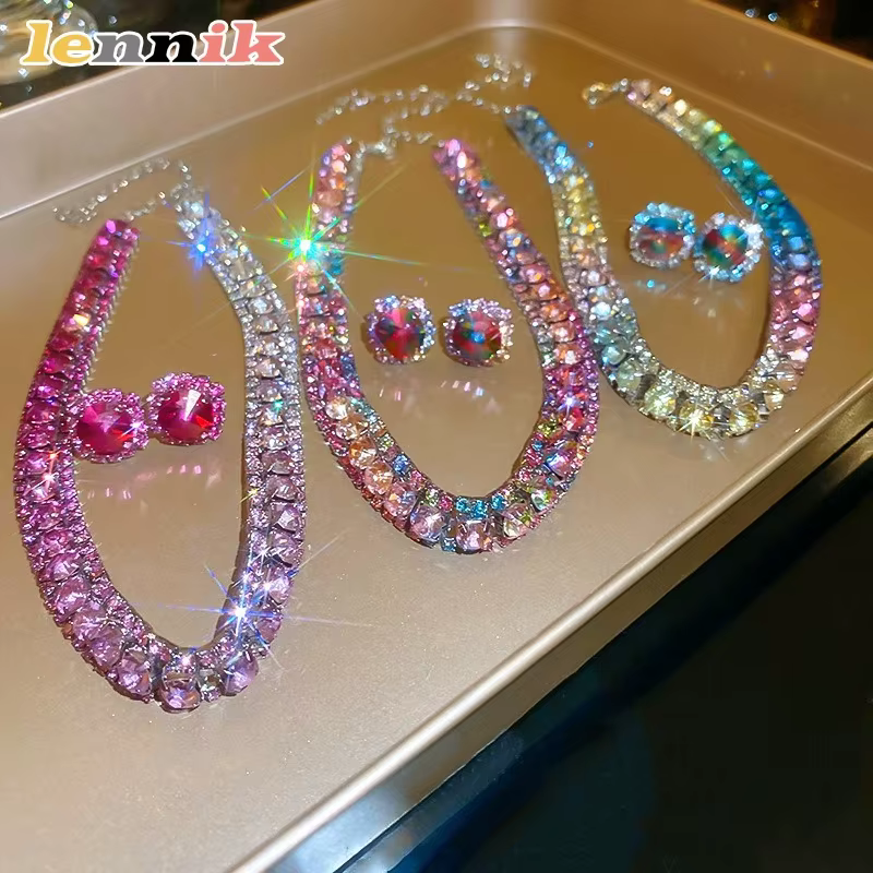 LENNIK – collier et boucles d'oreilles en diamant de couleur pour femmes