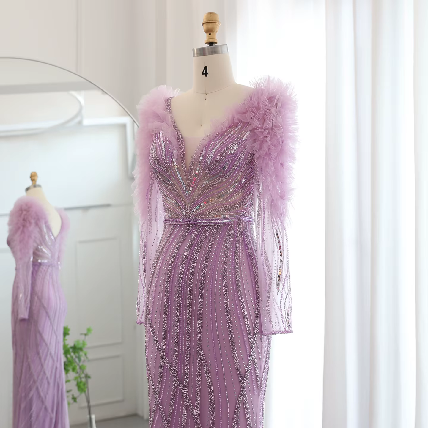 Sharon Said luxe sirène lilas volants arabe robe de soirée pour les femmes de mariage col en v bleu formelle robes