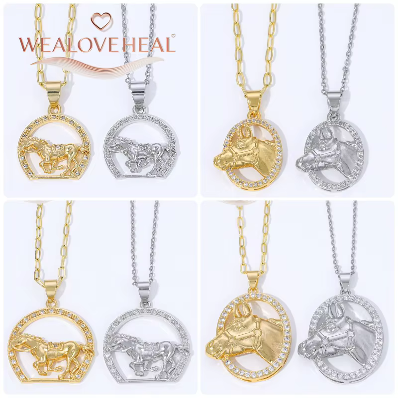 Colliers avec pendentifs de cheval en forme d'animal mignon, collier avec pendentif tête de cheval en laiton plaqué or 18 carats pour femmes/hommes, colliers de bijoux