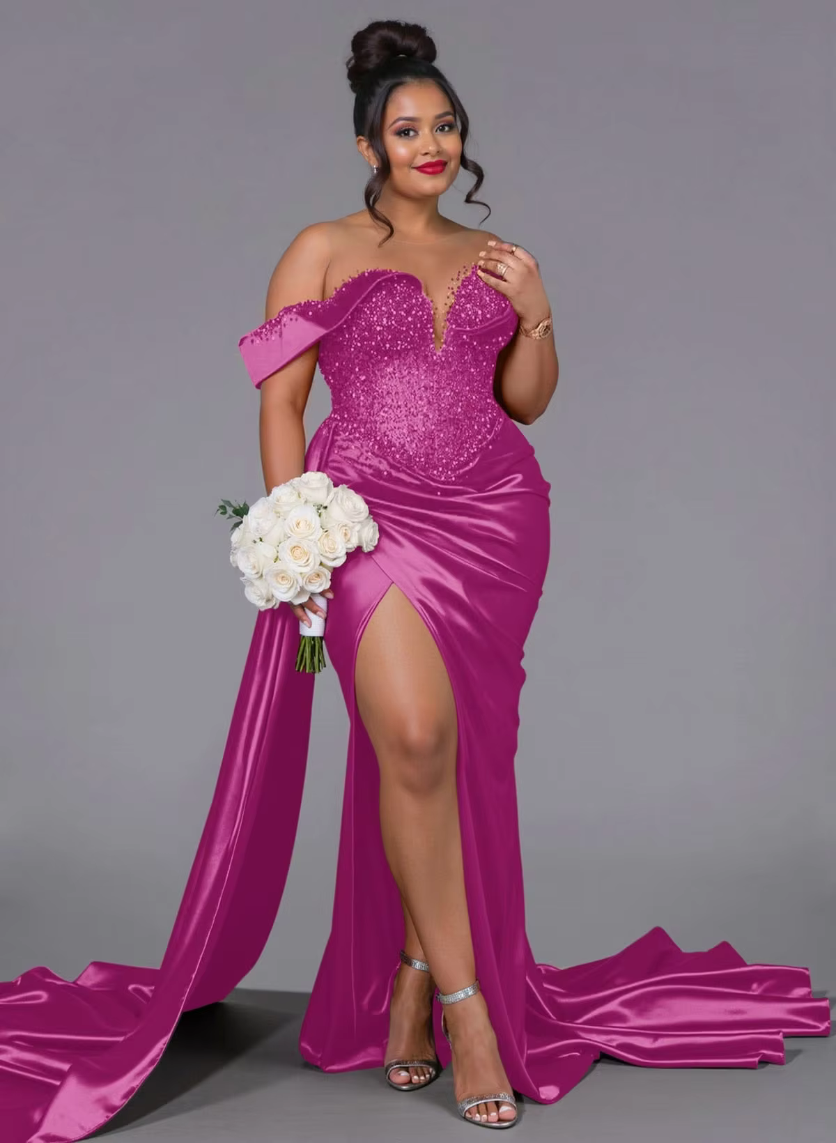 Robe de mariée luxueuse rose violet