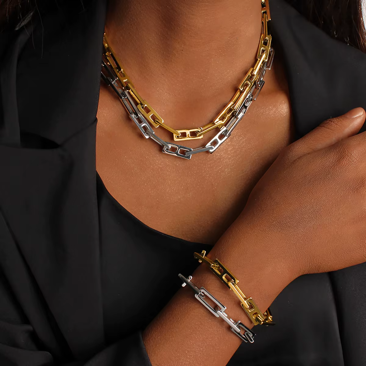 Ensemble collier et bracelet hip-hop personnalisé Yori pour femme
