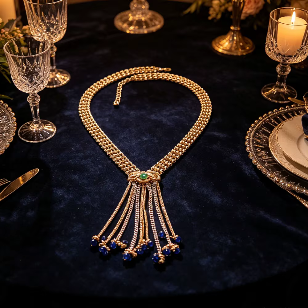 Collier lariat à pampilles en maille métallique