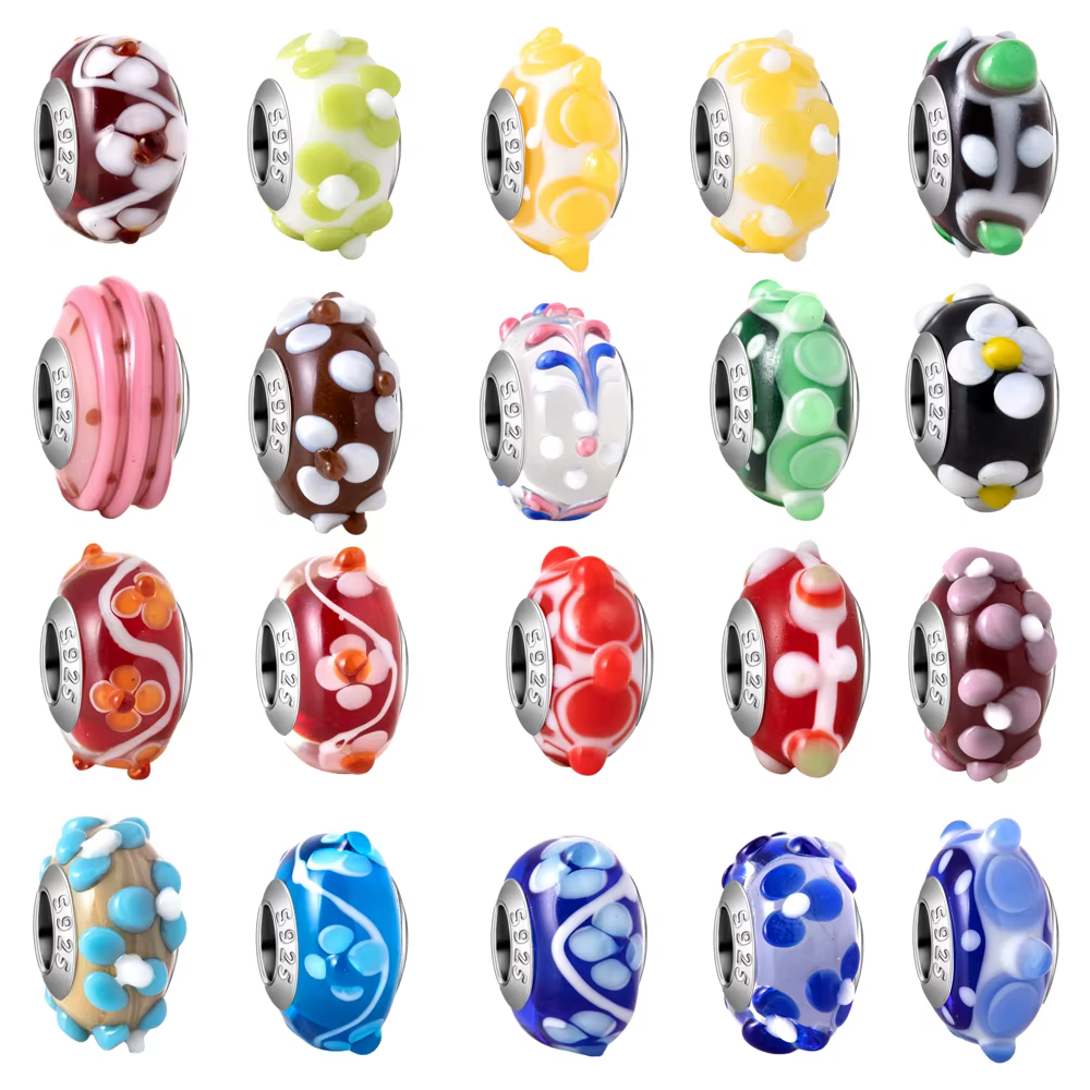 Breloque en verre de Murano en argent sterling 925