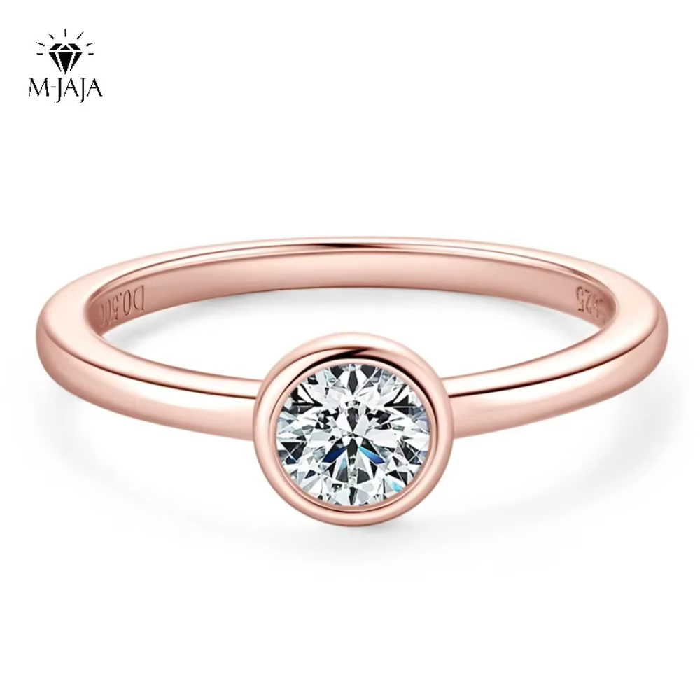 M-JAJA 0.5CT Solitaire Moissanite bagues de fiançailles bague de promesse pour les femmes plaqué or Rose/jaune S925 argent bijoux de fête cadeau