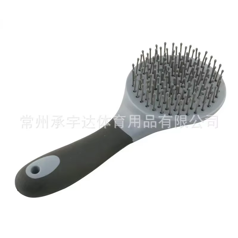 Brosse à crinière et queue de cheval ronde avec poignée en caoutchouc souple et picots