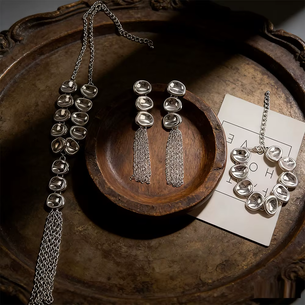 Ensemble de bijoux 3 pièces en argent massif avec pampilles