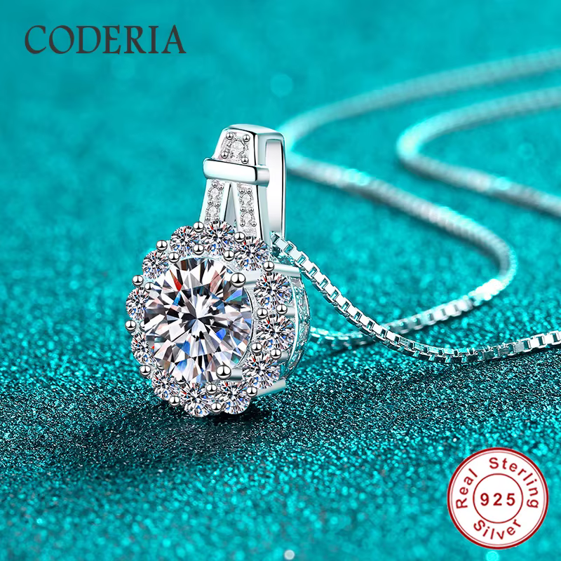Collier en diamant de laboratoire en argent Sterling 100% Moissanite