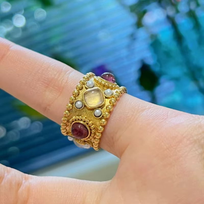 Bagues Vintage en perles bicolores pour femmes