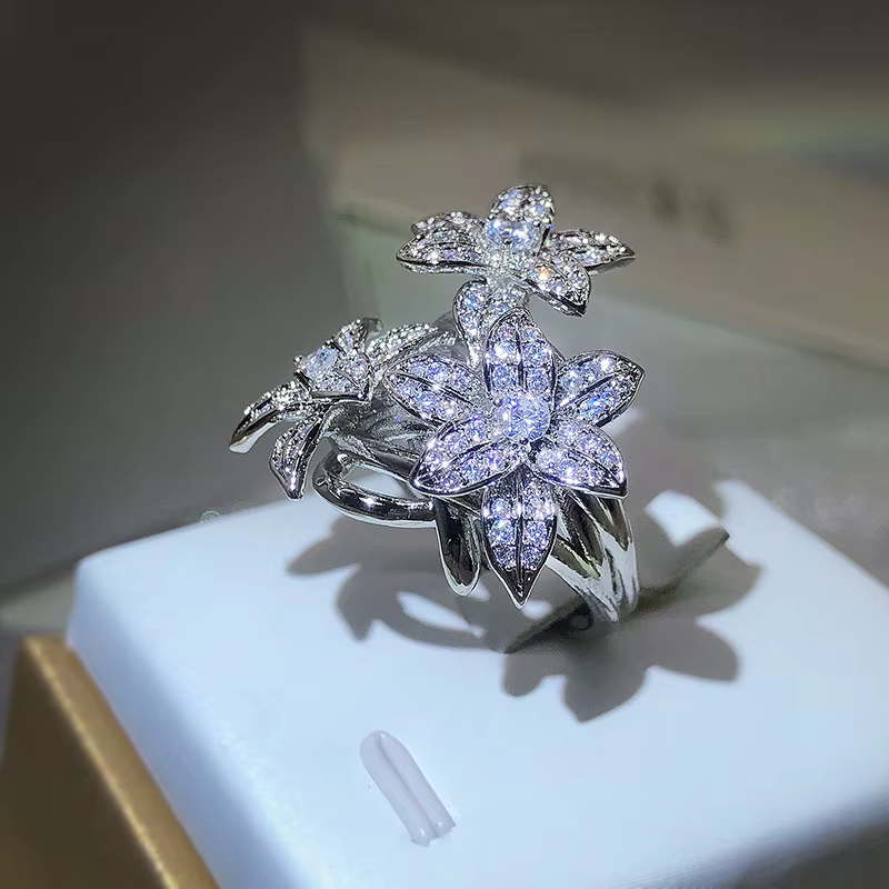 Bagues à fleurs en argent 925 de haute qualité