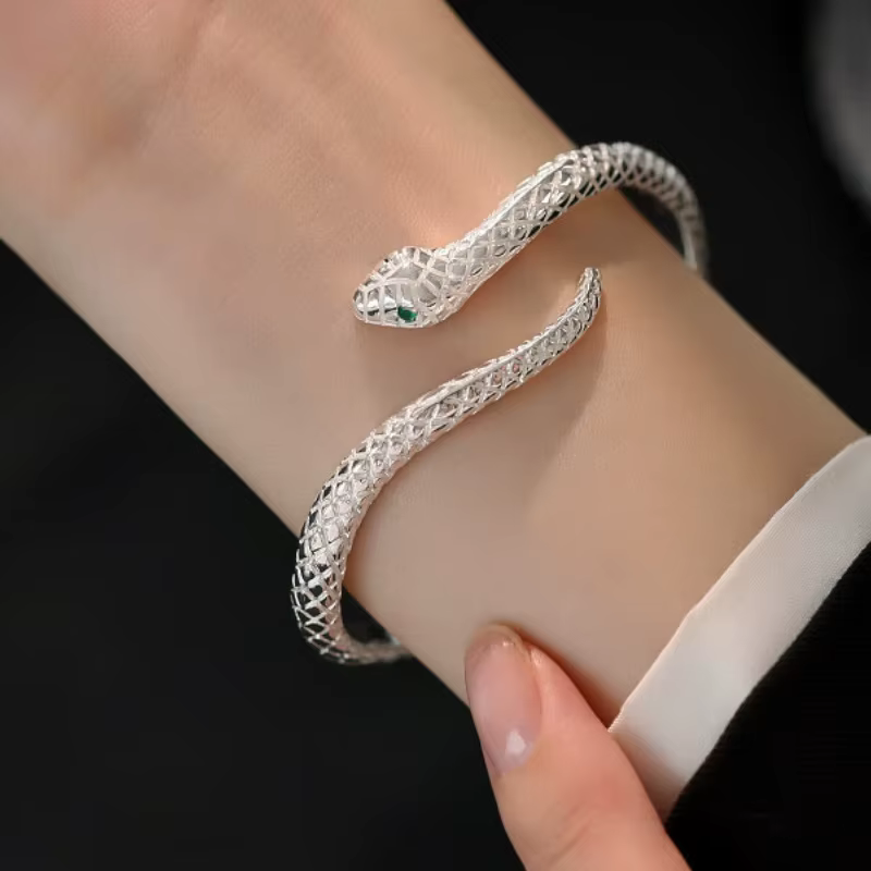 Bracelet ouvert en forme de salle de document en argent pour femme