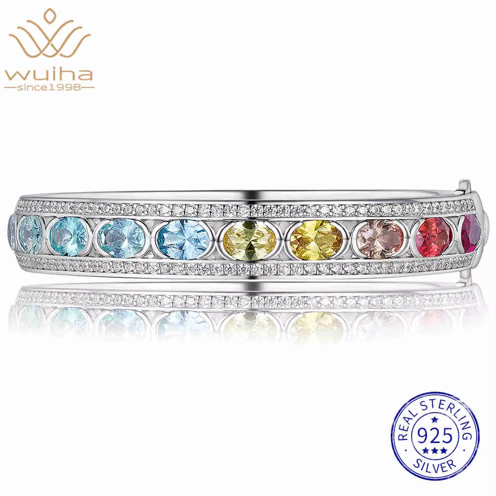 WUIHA 925 argent Sterling laboratoire saphir émeraude Citrine rubis aigue-marine haute teneur en carbone diamant