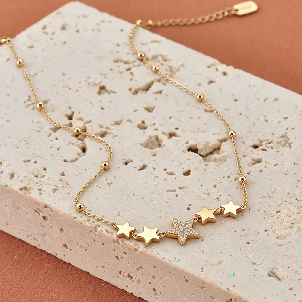 JeeMango – collier avec pendentif étoile en Zircon brillant pour femmes, chaîne en acier inoxydable plaqué or, bijoux à la mode, cadeaux N26062
