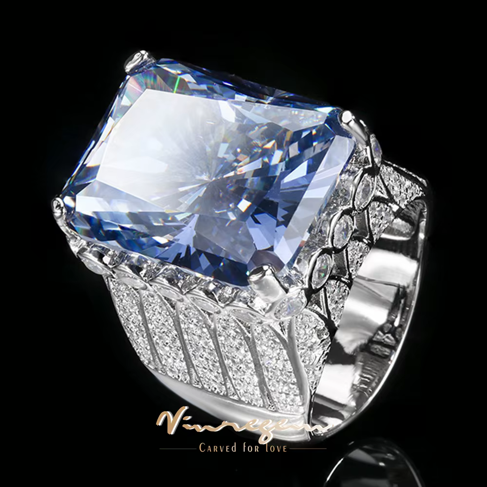 Vinregem – bague de luxe pour femmes, saphir, rubis, citrine, diamant à haute teneur en carbone, taille radiante, 15x20 MM, bijoux fins, cadeaux