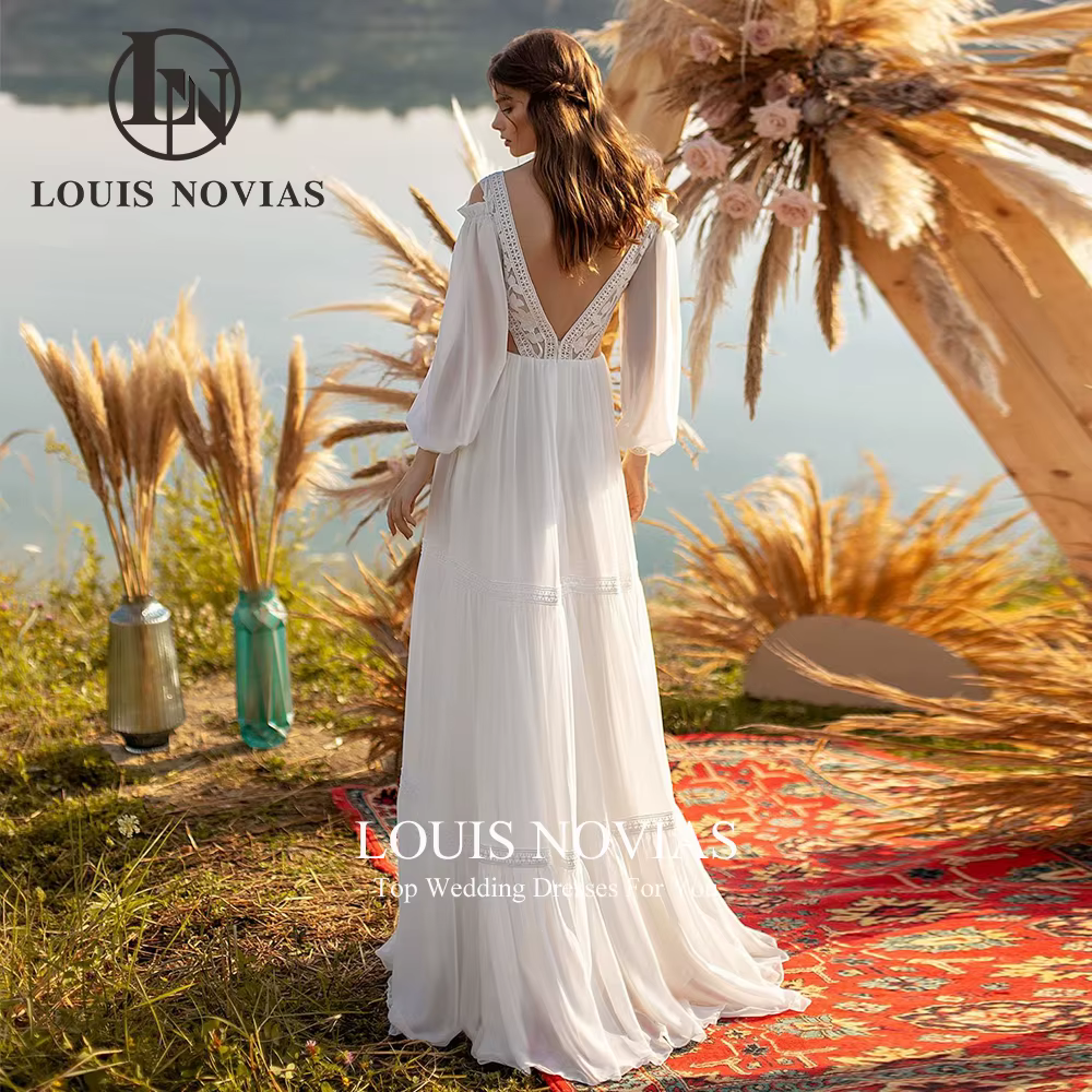 Modiis-Robe de mariée à manches longues avec broderie