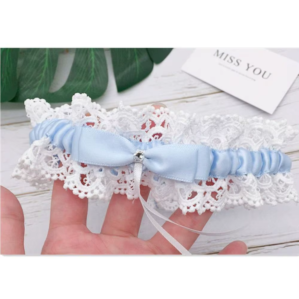 Ceinture de jarretelles bleu en dentelle florale pour femmes
