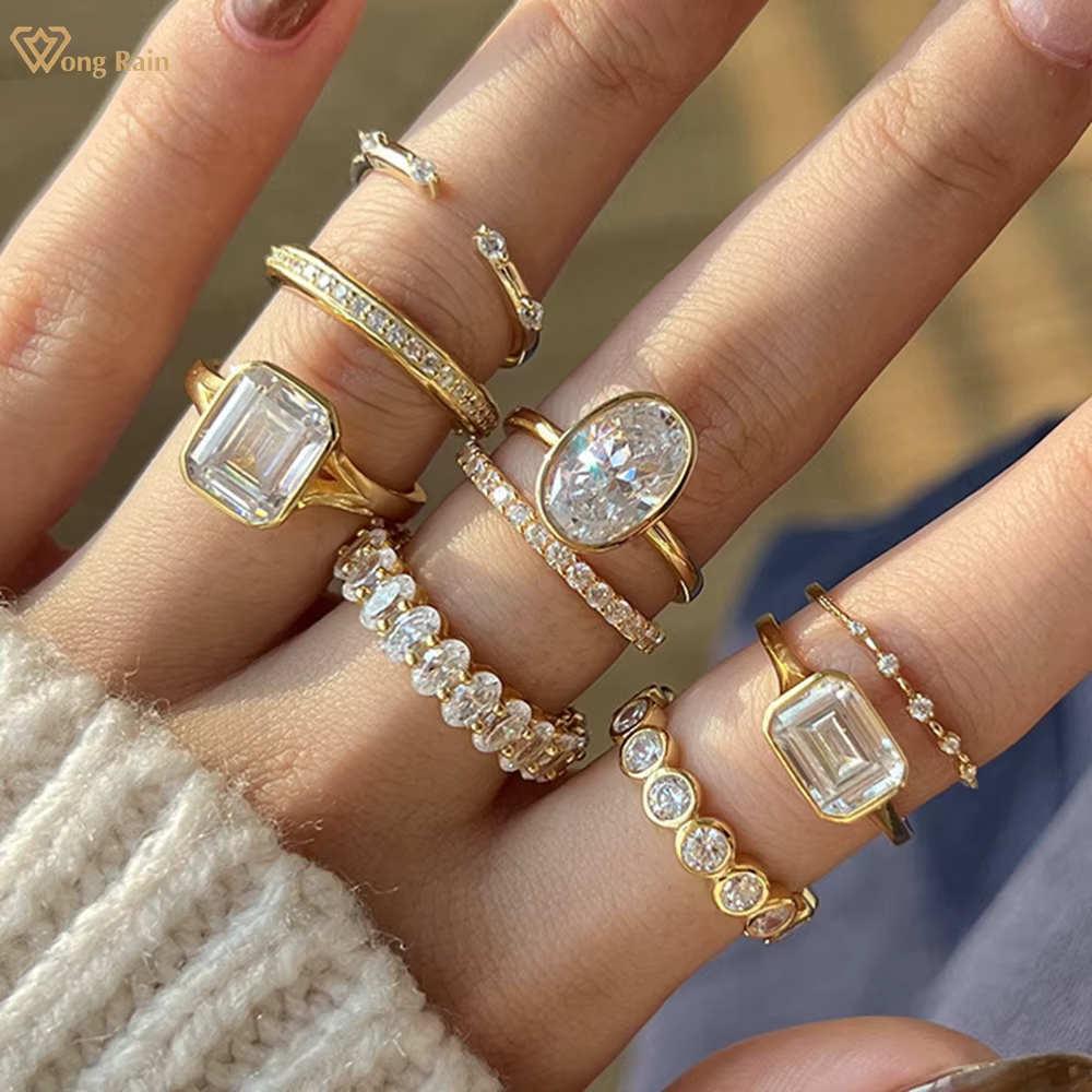 Wong Rain Bague de mariage en argent sterling 925 scintillant avec saphir de laboratoire et diamant à haute teneur en