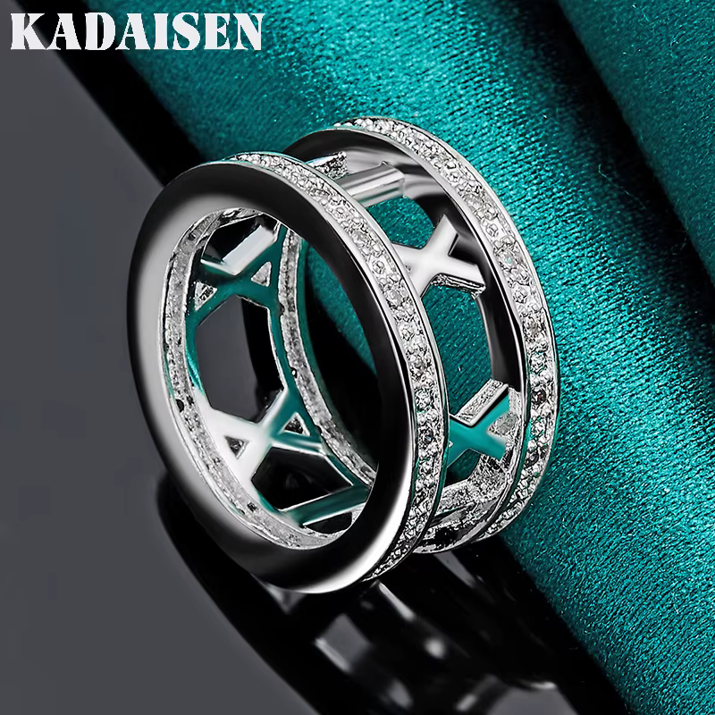 Chiffres romains en argent sterling 925 avec zircon 5-10 # Bague pour femme