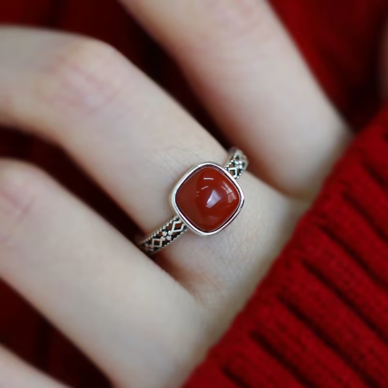 Nouvelle bague en argent sterling 925 avec pierre précieuse rouge pour femme