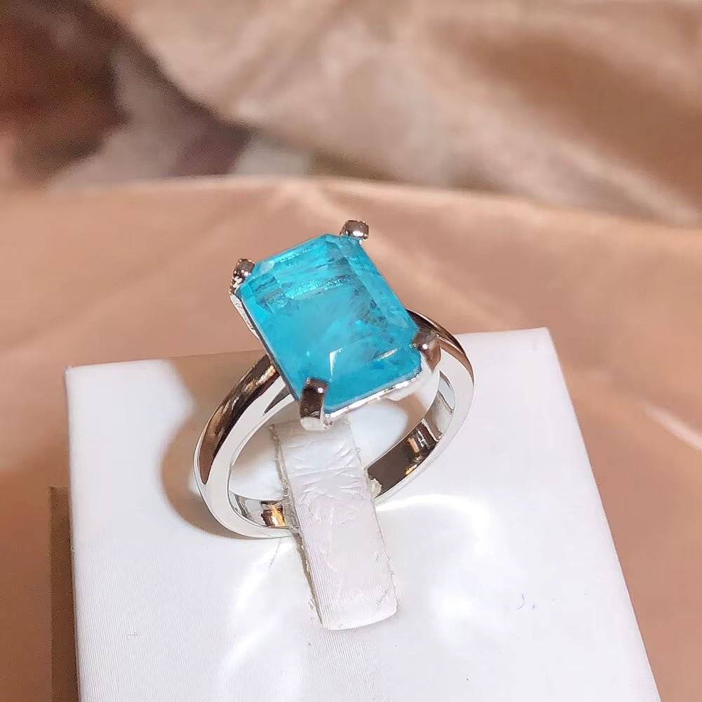 Exquisite Women's for Ring Square Paraiba Blue Jewelry