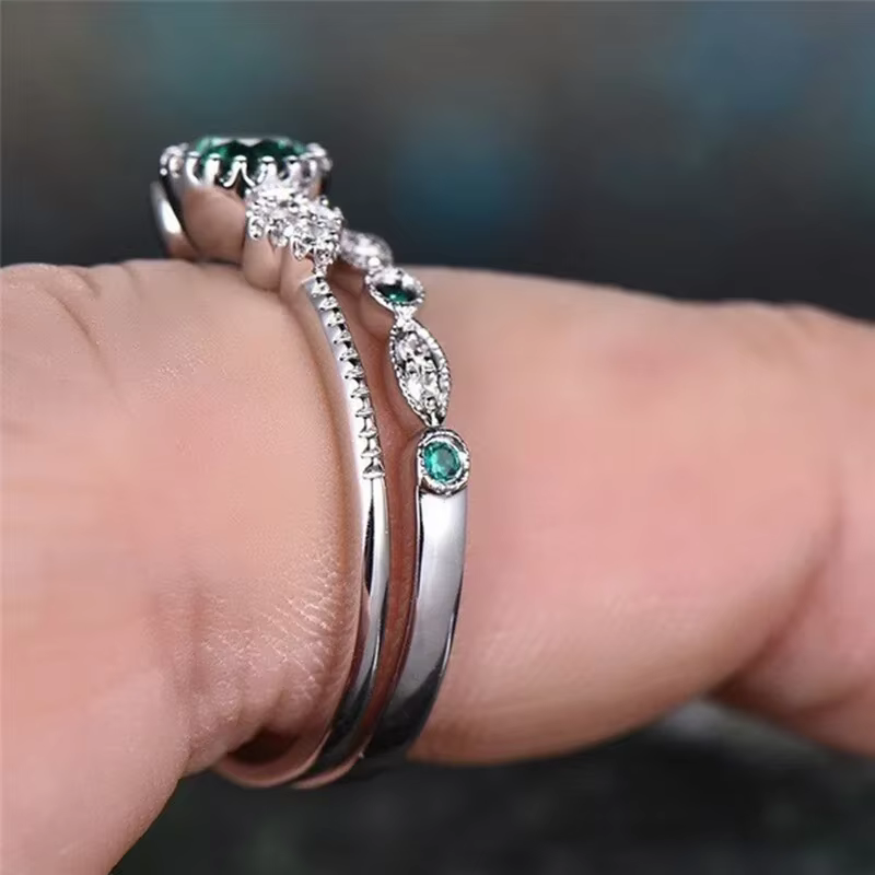 Ensemble de bagues en argent Sterling 925 avec cristaux de Zircon émeraude pour femmes