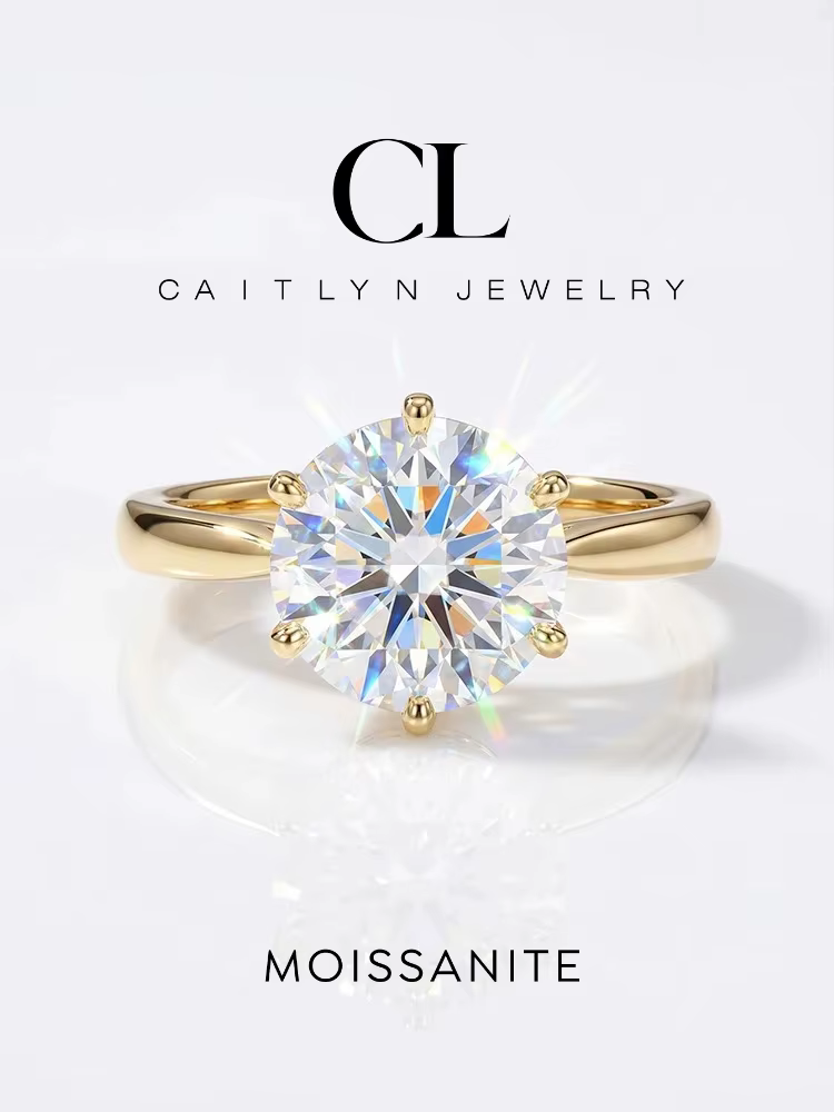Bague en argent sterling 925 avec diamant moissanite rond brillant de 0