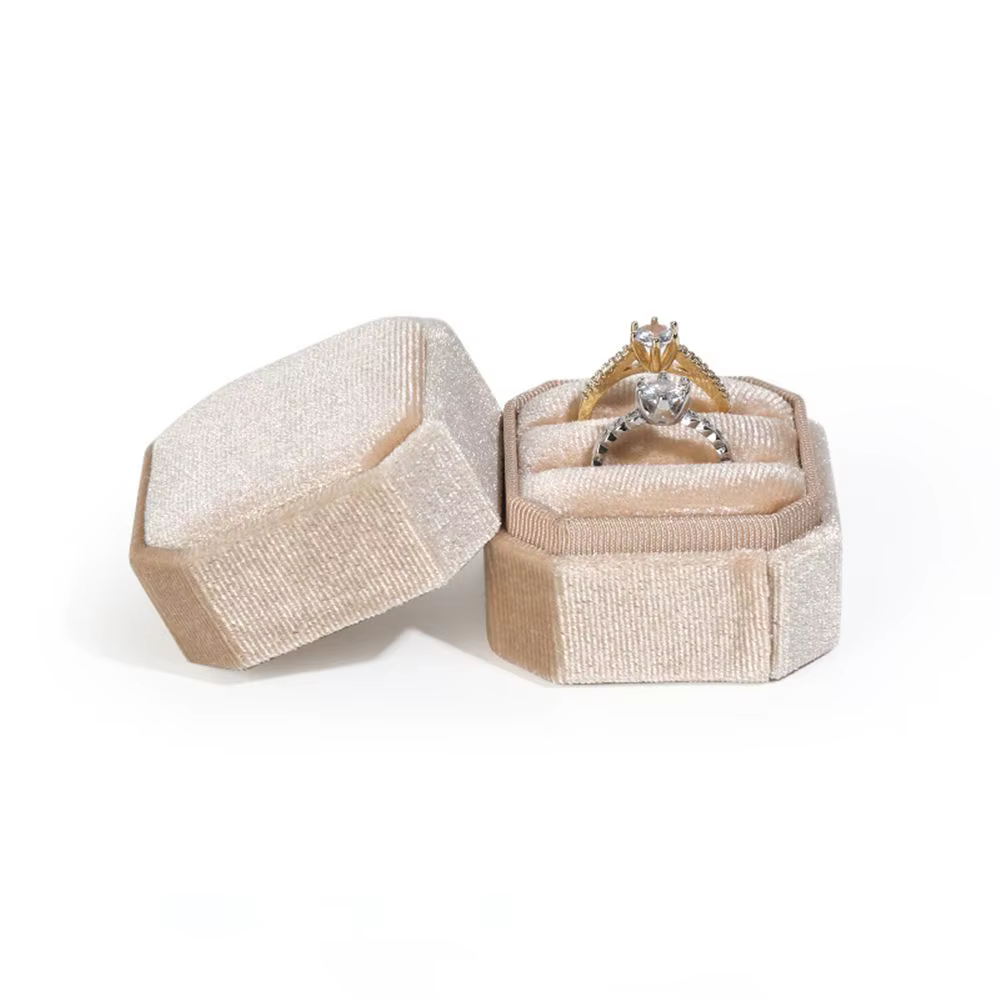 Boîte à Bijoux Octogonale en Velours Côtelé avec Poignées Détachables