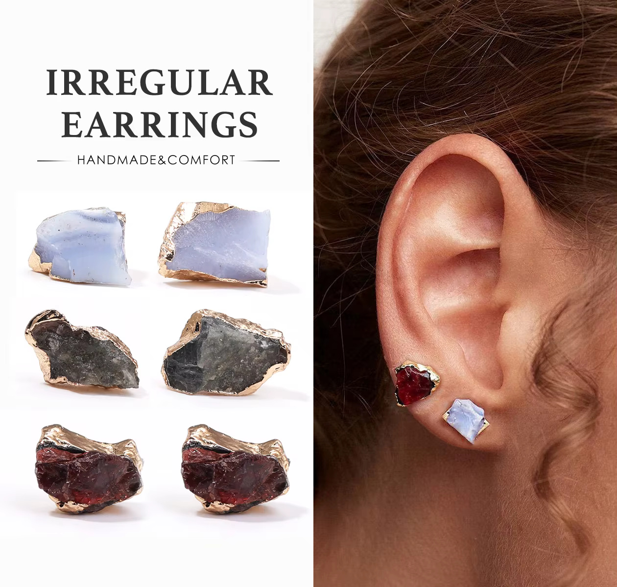 Boucles d'oreilles en pierres précieuses naturelles irrégulières