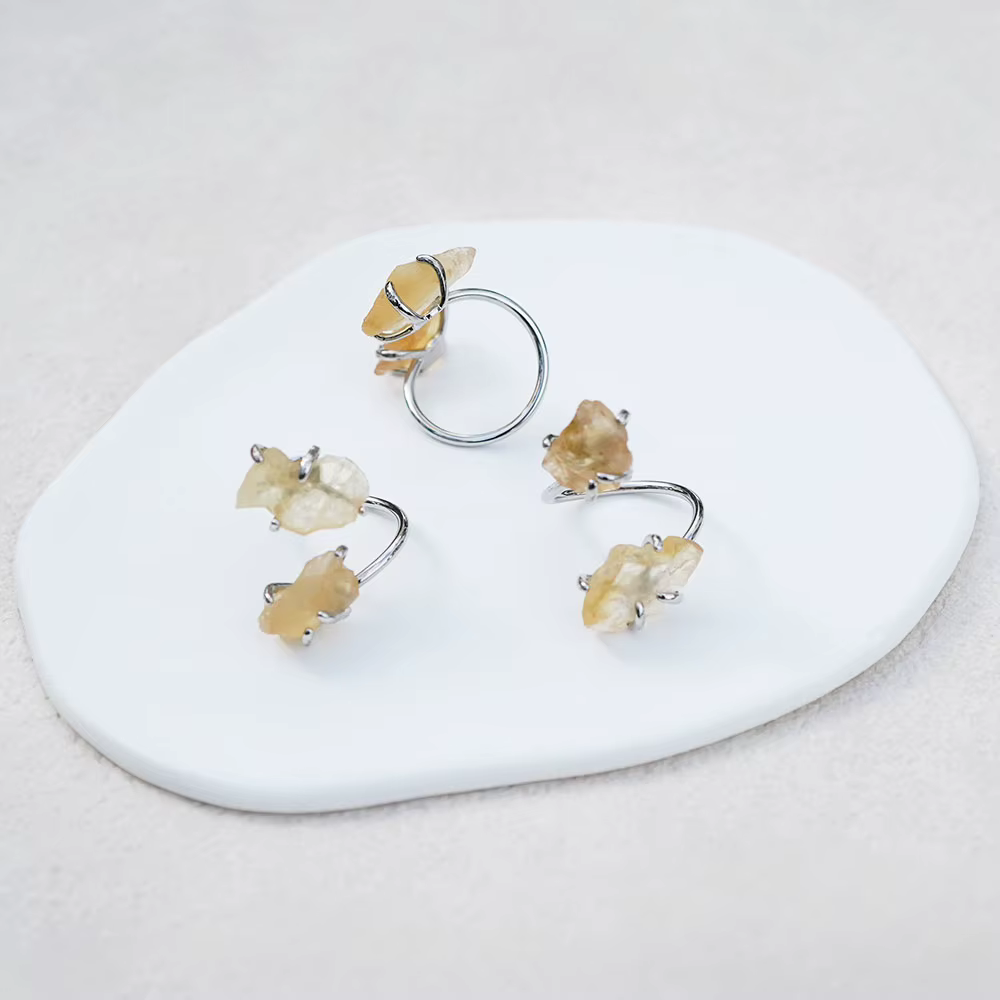 Bague ouverte en Citrine irrégulière pour femmes et filles
