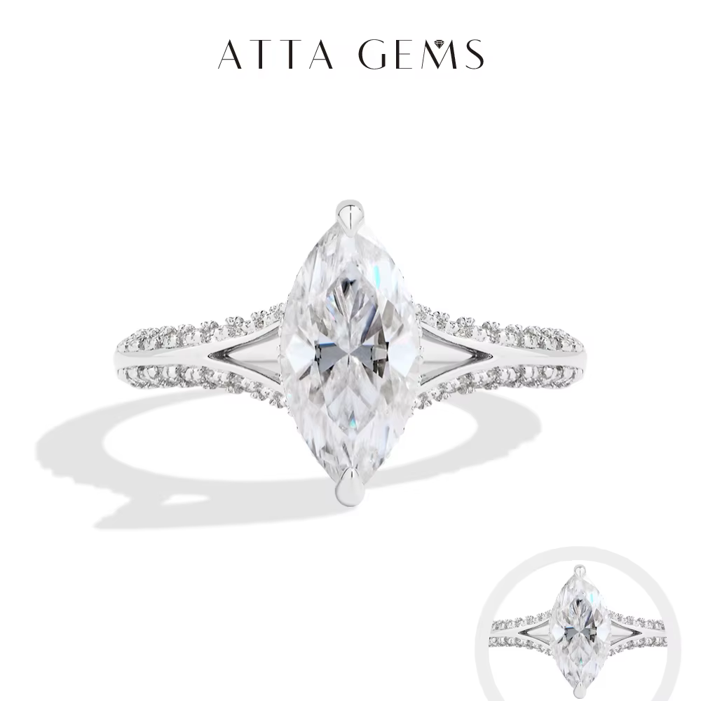 ATTAGEMS exquis Marquise coupe 2CT Moissanite anneaux 925 argent plaqué or 18K bague de fiançailles de mariage pour les femmes bijoux de luxe