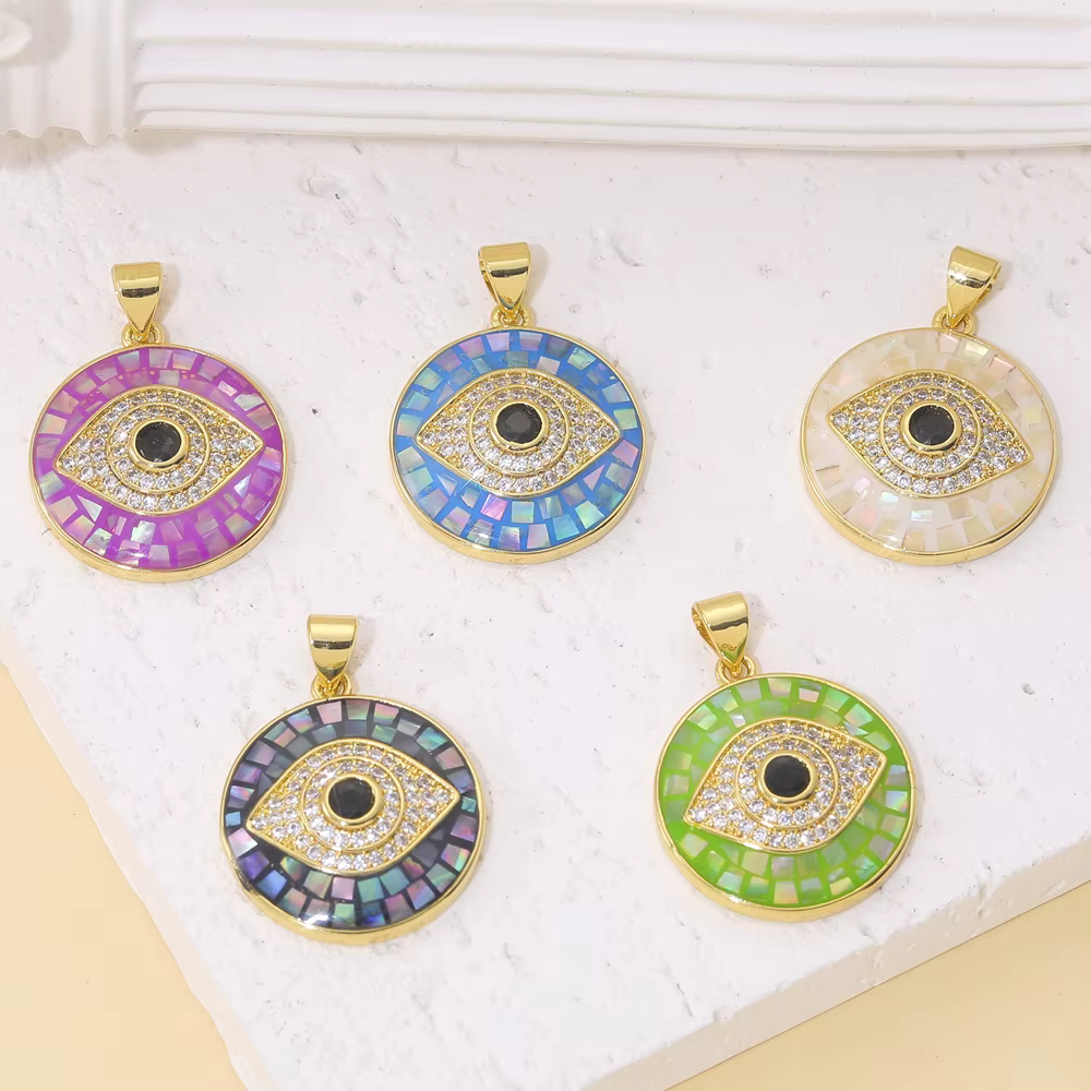 Juya 18K plaqué or fait à la main zircon cubique émail Fatima turc grec mauvais œil breloques pour bricolage luxe pendentif fabrication de bijoux