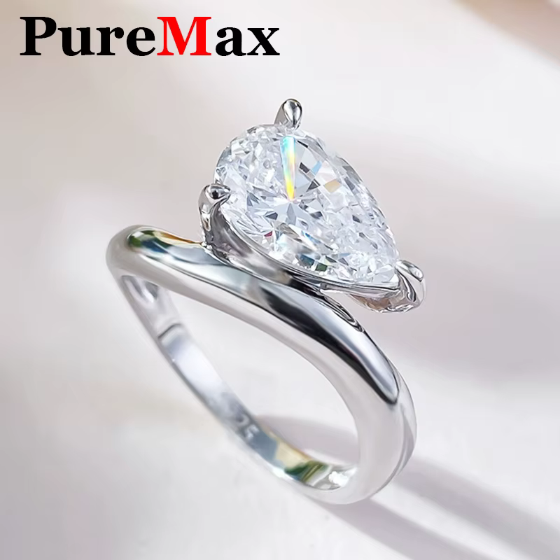 Bague de luxe en forme de poire Moissanite pour femmes