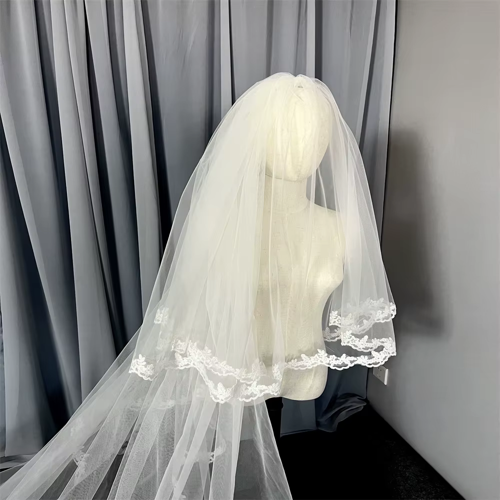 Voile de Mariage à Deux Couches avec Peigne