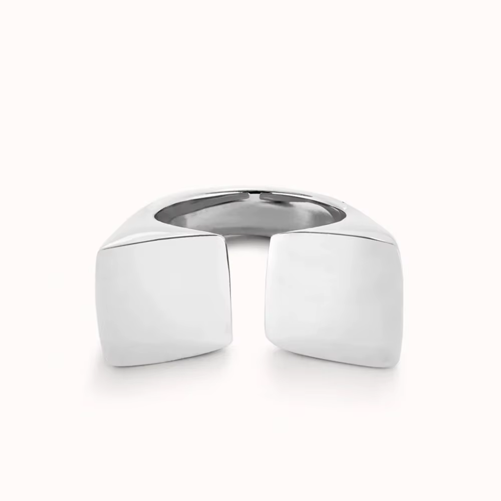 Bague ouverte géométrique en or et argent