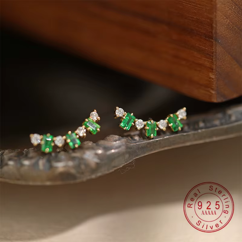 Boucle d'oreille en argent Sterling 925 et Zircon émeraude plaqué or, clou d'oreille de Style Vintage, bijoux de déclaration élégants pour femmes