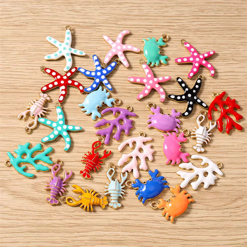 10 pièces mélange mignon vie Marine breloques émail étoile de mer homard crabe breloques pendentifs pour la fabrication de bijoux colliers boucles d'oreilles bricolage cadeaux
