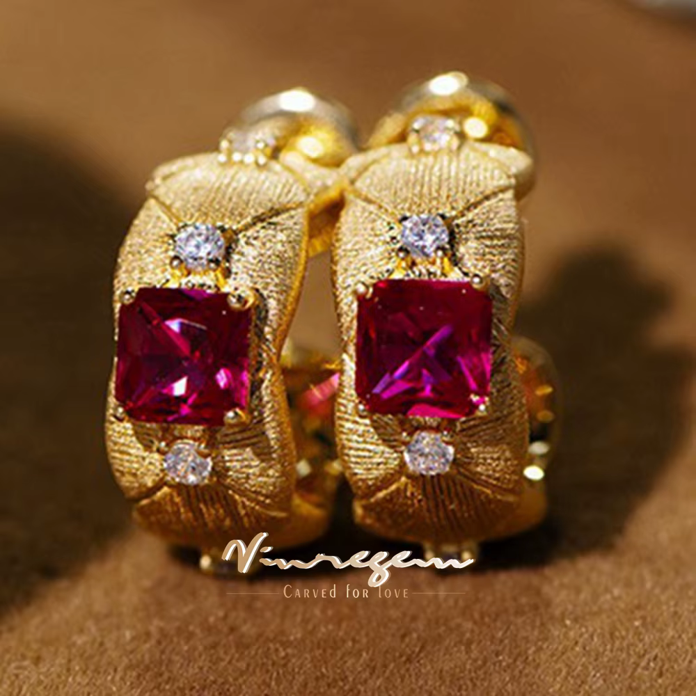 Vinregem adrenHigh Carbon Diamond Gemstone Boucles d'oreilles créoles vintage pour femme, plaqué or 18 carats, argent regardé 925, cadeau de bijoux fins