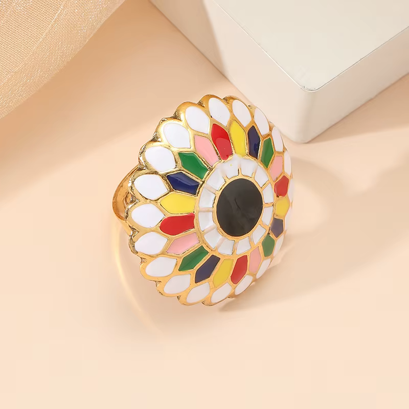 Bague de fleurs colorées vintage bohème pour femme