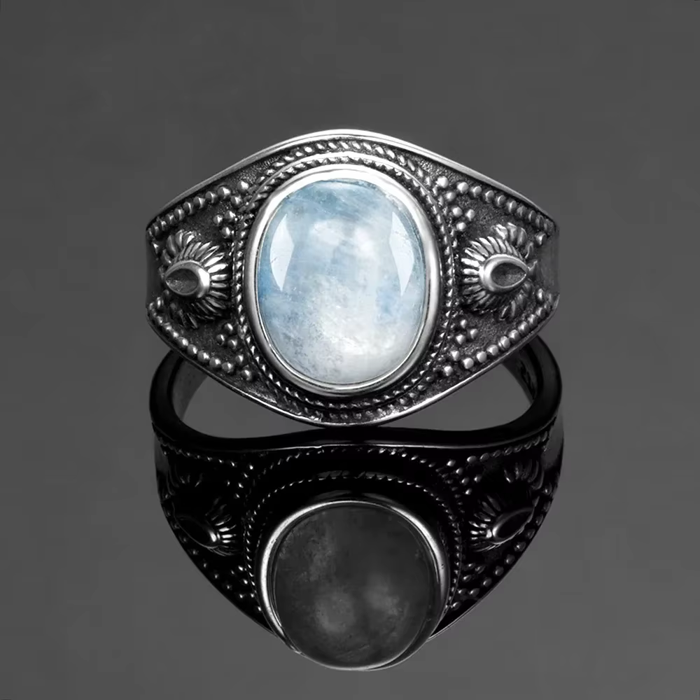 Bague rétro en argent Turquoise 8x10MM