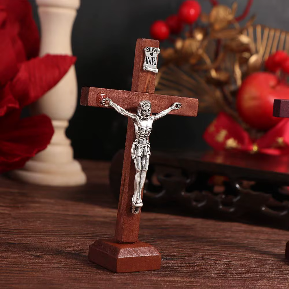 Avec support Crucifix en bois breloque religieuse prière catholique jésus croix
