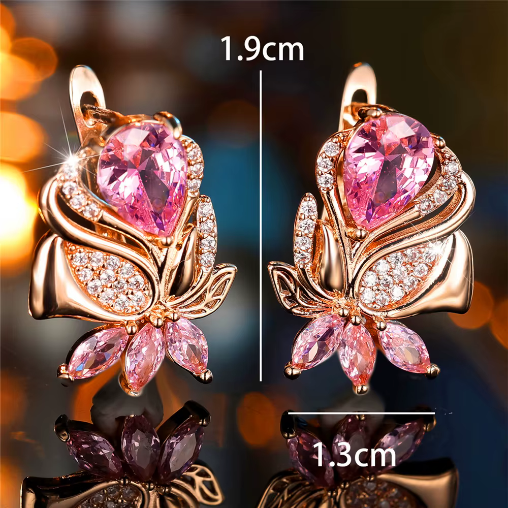 Boucles d'oreilles de luxe en pierre de Zircon rose pour femmes
