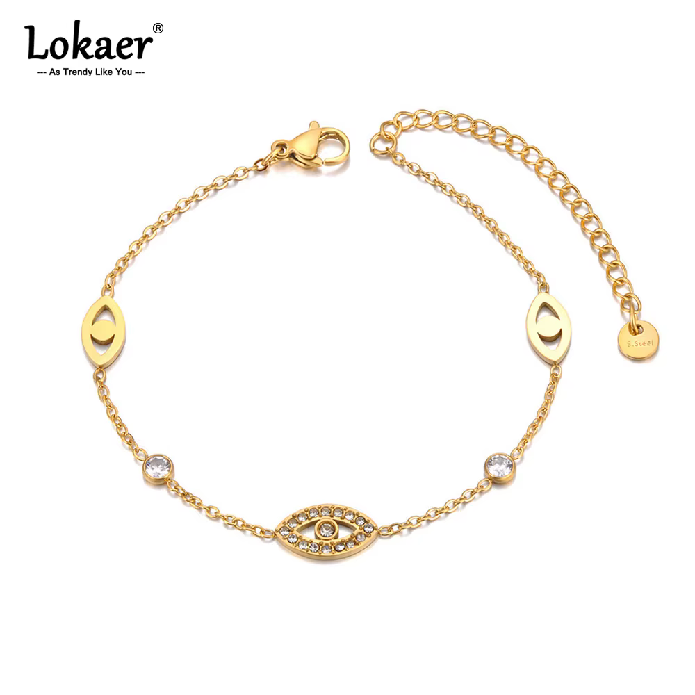 Lokaer mode Simple Zircon Bracelets pour femme plaqué or en acier inoxydable mauvais œil chaîne Bracelet bijoux de fête cadeaux B25055