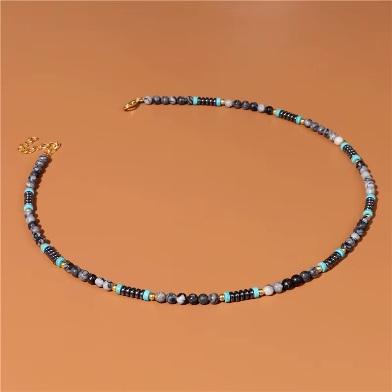 Collier de perles d'espacement en pierre de lave naturelle pour hommes et femmes, colliers de plage, guérison énergétique, Reiki, bijoux cadeaux, nouvelle collection