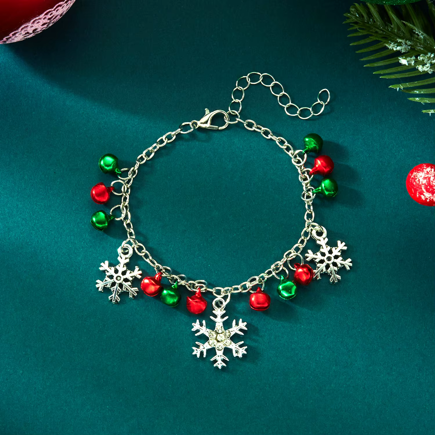 Bracelet pendentif cloche flocon de neige à paillettes de noël pour femmes
