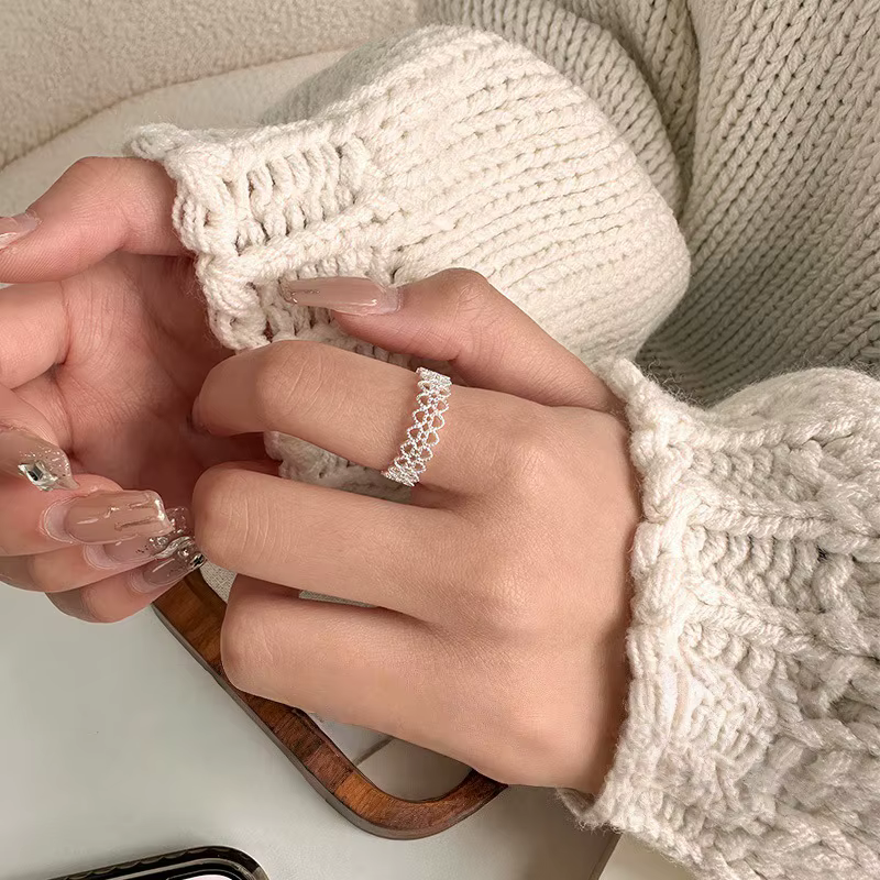 Nouveau coeur en dentelle évidé 925 en argent Sterling personnalité Simple anneaux d'ouverture JZ262