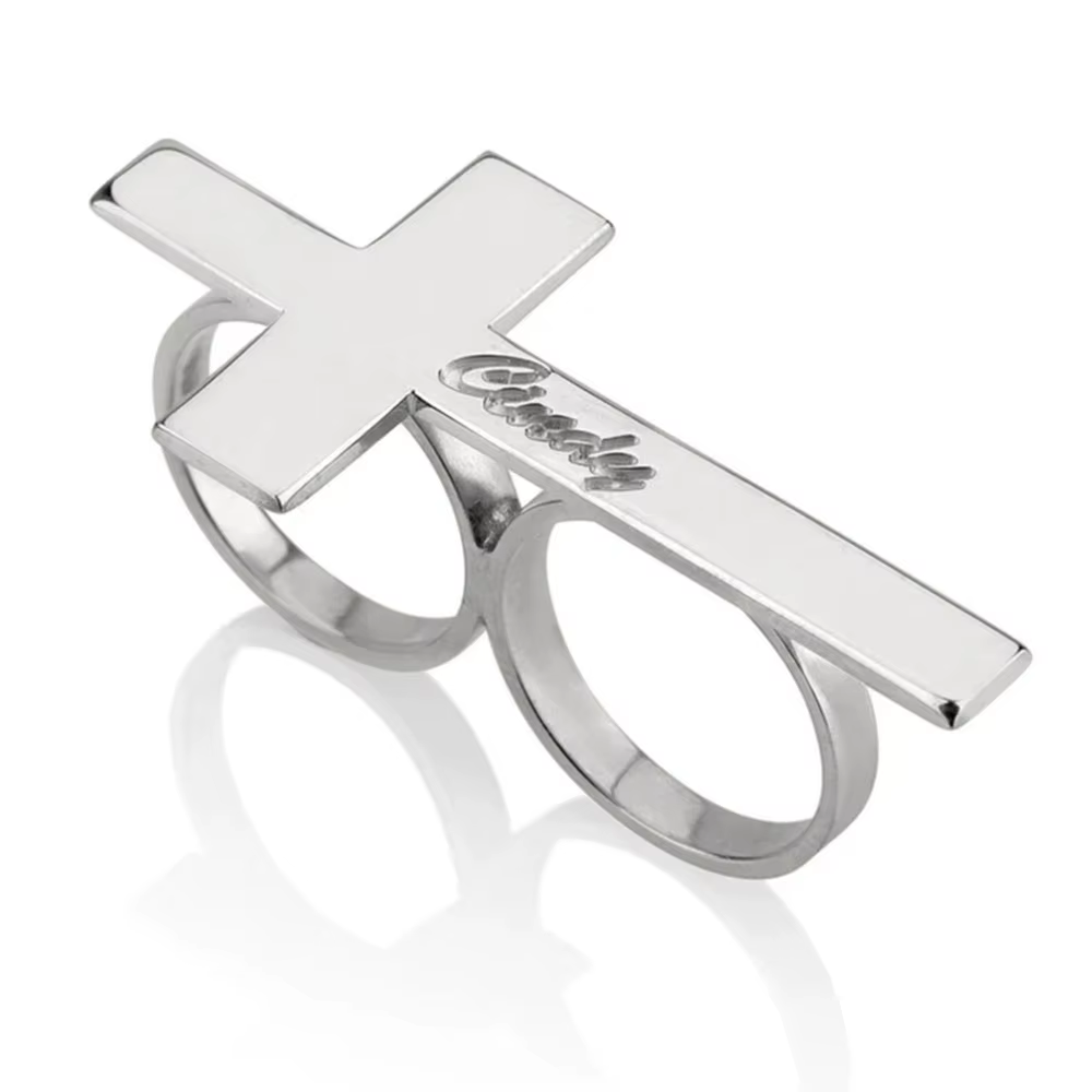 Bague croisée personnalisée à deux doigts