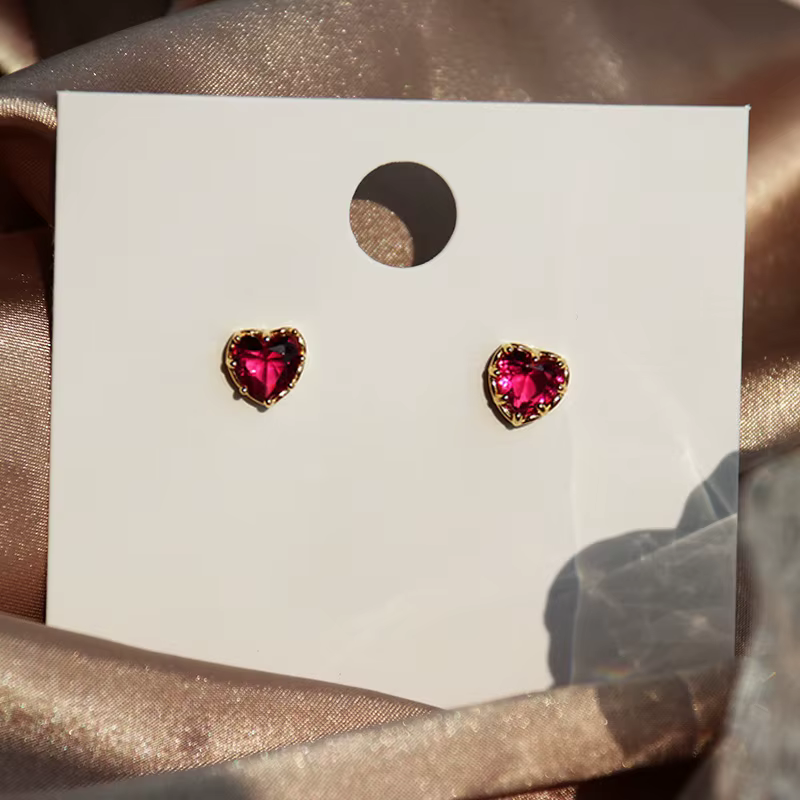 Huitan – boucles d'oreilles percées en forme de cœur rouge