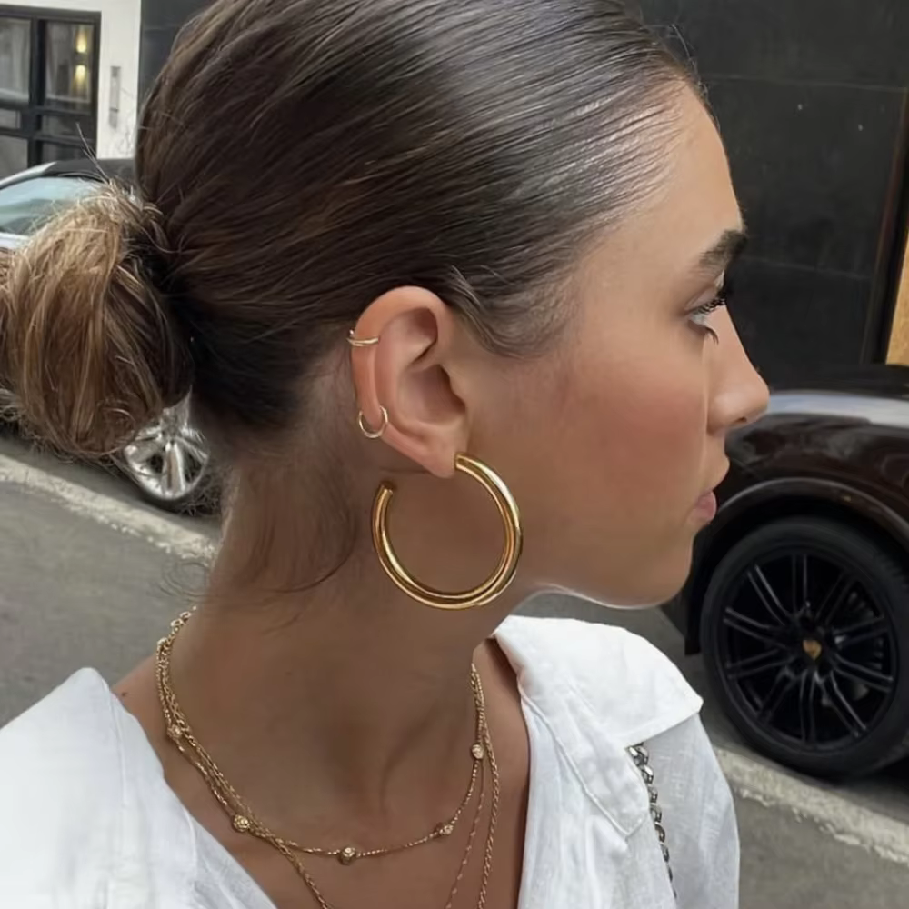 30/40/50mm classique en acier inoxydable boucle d'oreille grandes boucles d'oreilles pour les femmes à la mode couleur