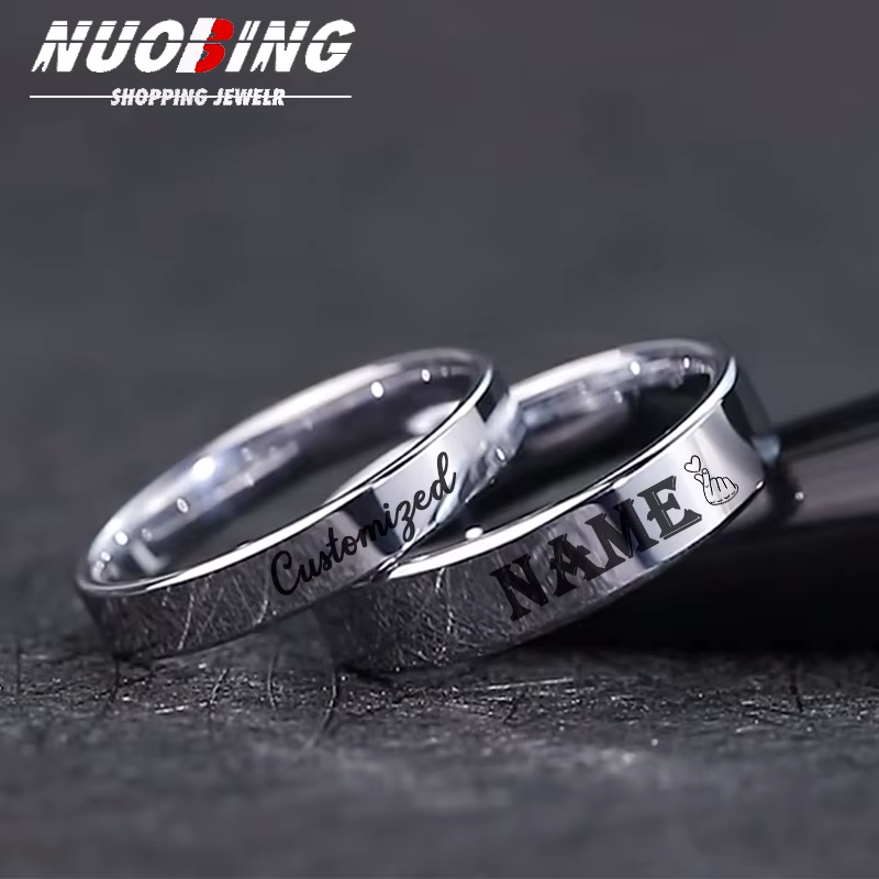 Bague personnalisée en acier inoxydable avec nom et Date gravée